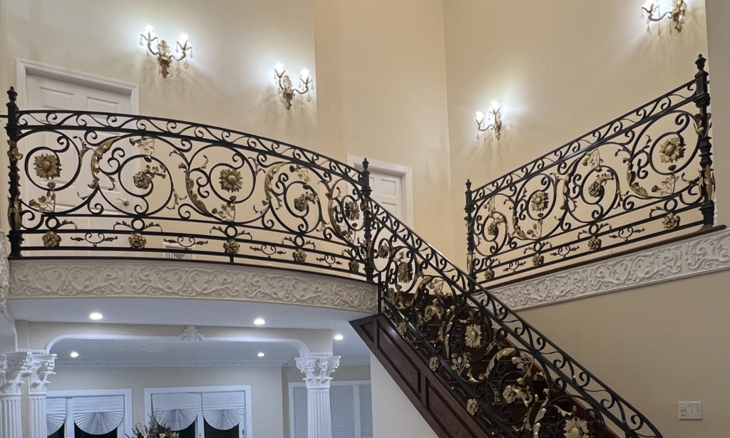 ornate wrought iron railing inside business
