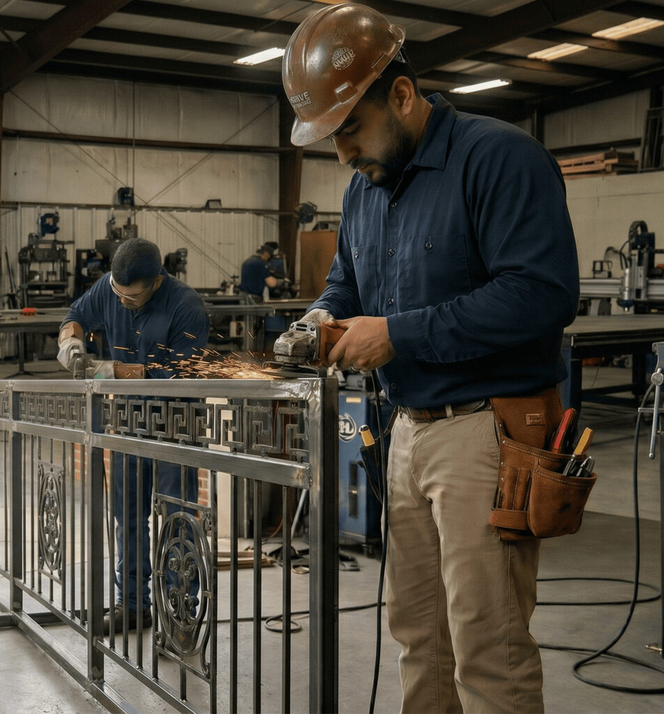 man fabricating metal railing